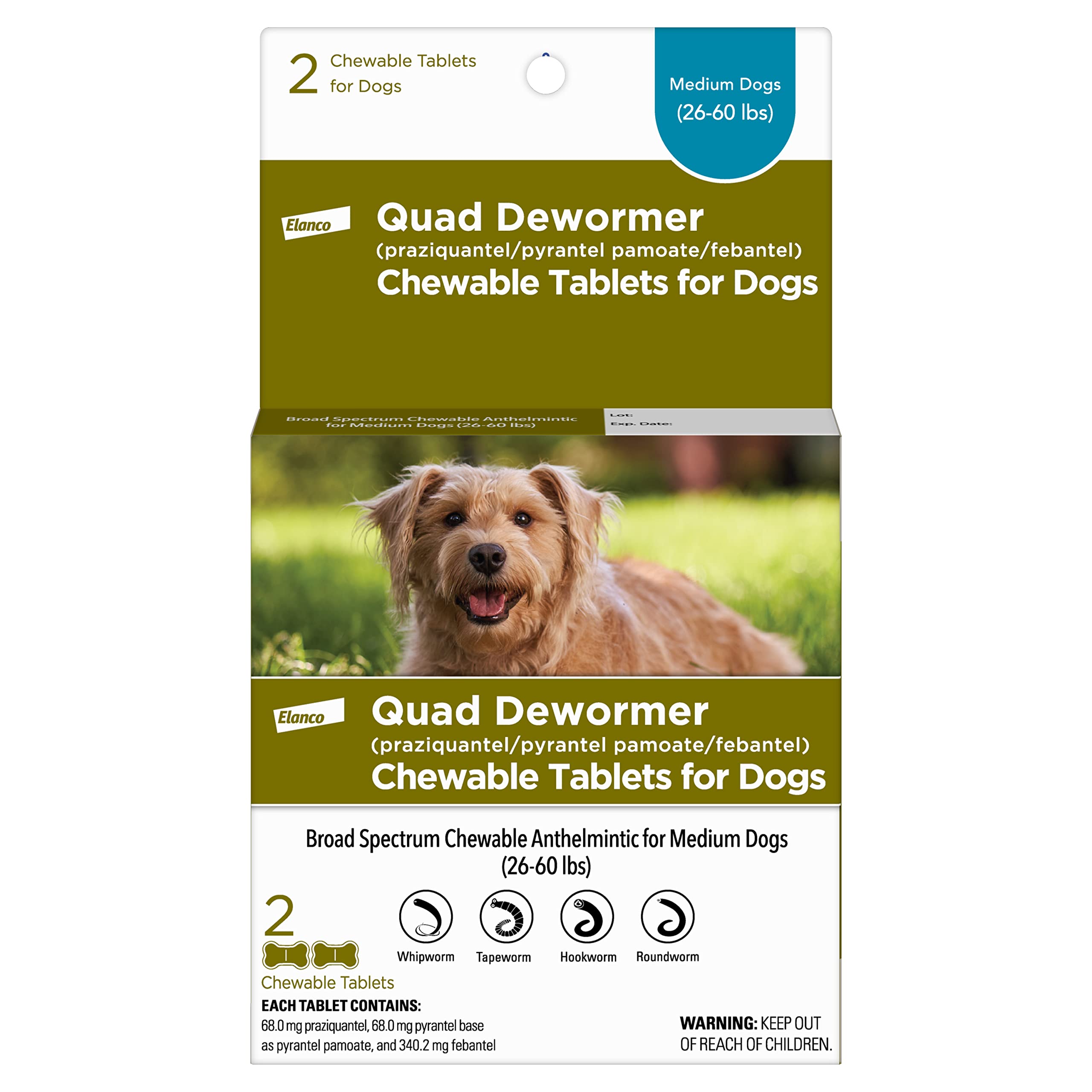Elanco Chewable Quad Dewormer for Medium Dogs