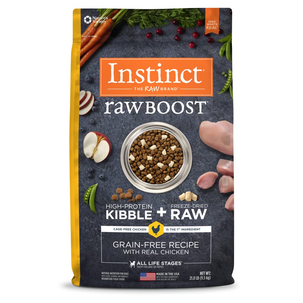 Instinct Raw Boost Grain Free Dry Dog Food, High Protein Real Chicken Kibble + Freeze Dried Raw Dog Food, 21 lb. Bag Chicken 21 Pound (Pack of 1)