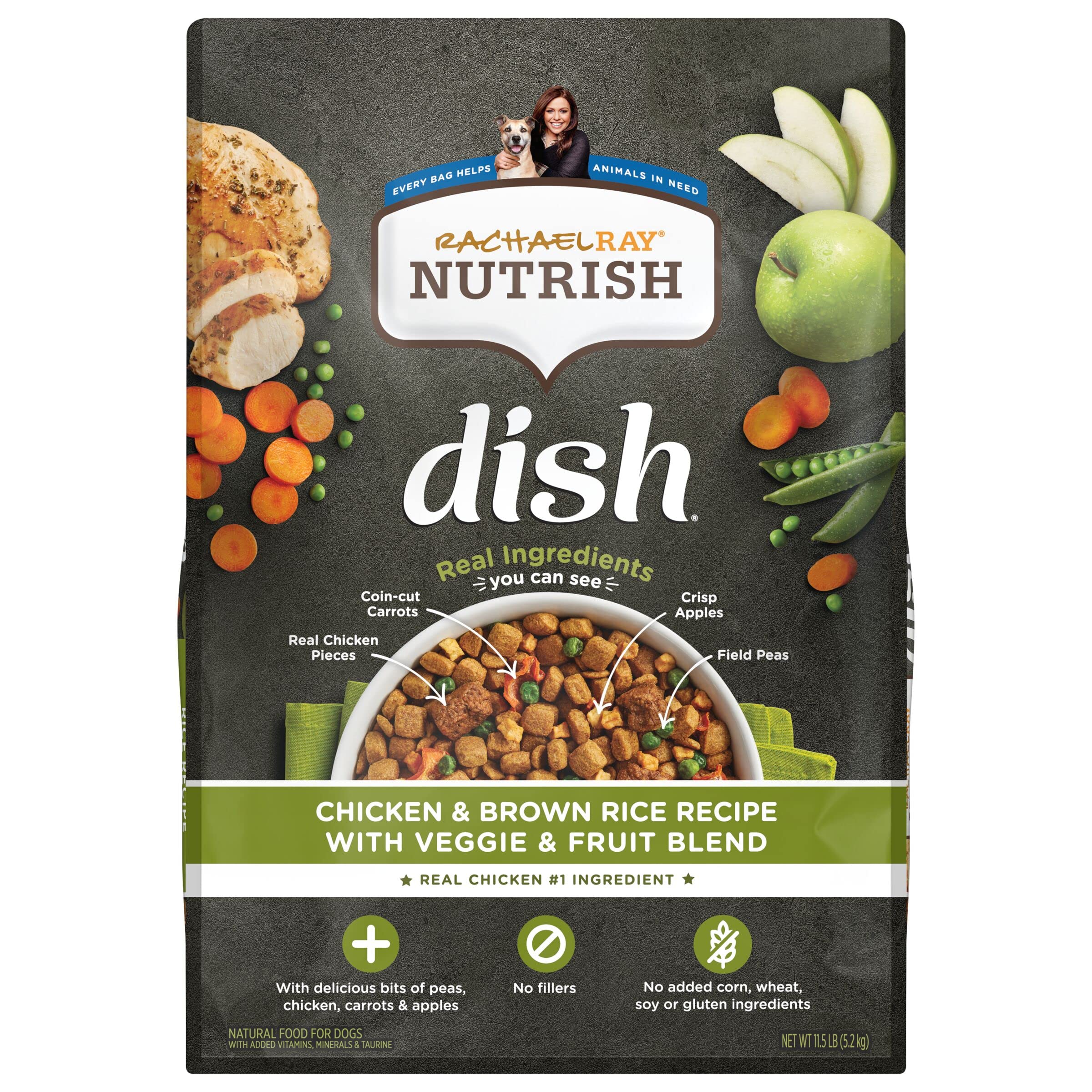 Rachael Ray Nutrish Dish Premium Dry Dog Food, Chicken & Brown Rice Recipe with Veggies & Fruit, 11.5 Pound Chicken & Brown Rice 11.5 Pound (Pack of 1)