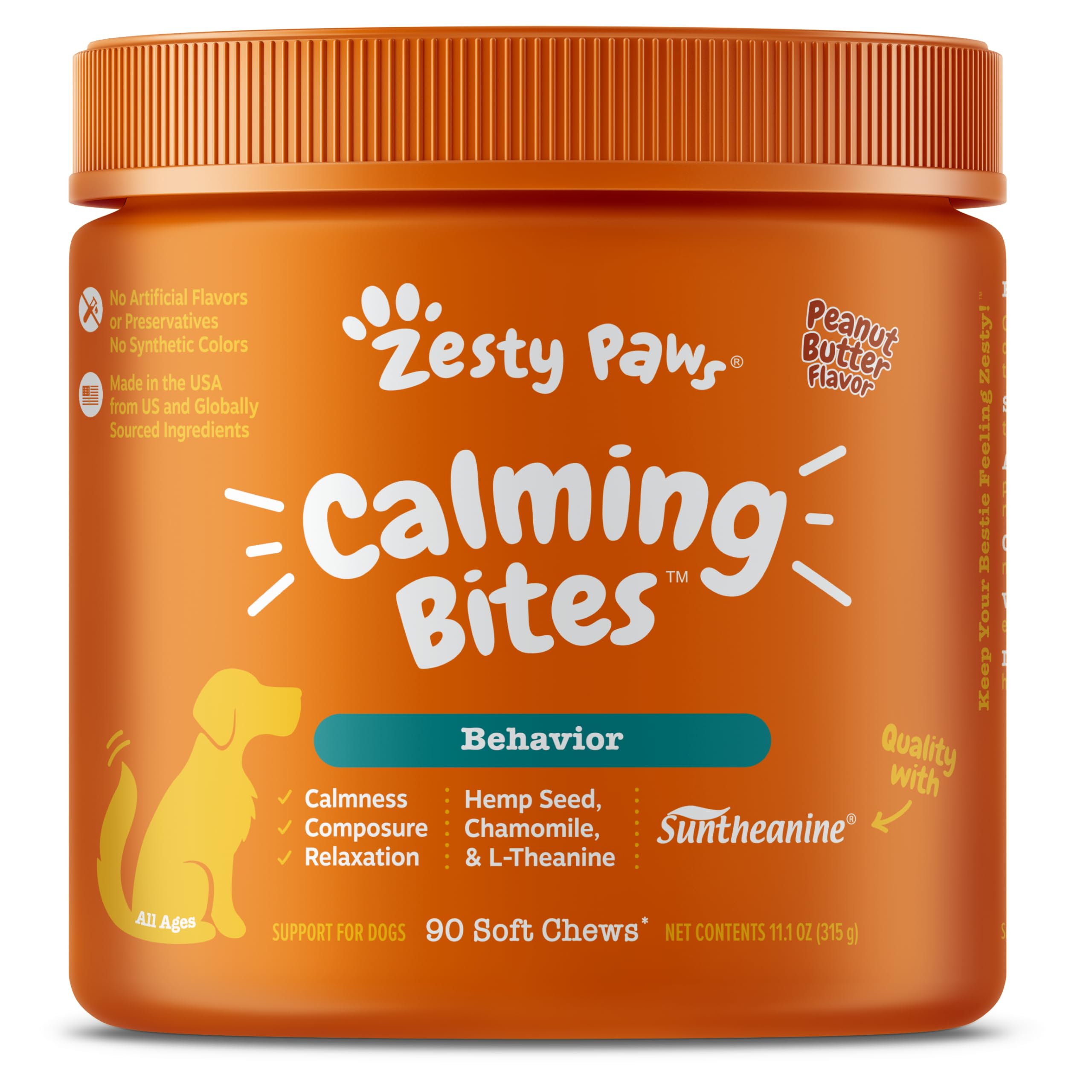 Zesty Paws Calming Chews for Dogs Composure & Relaxation for Everyday Stress & Separation Peanut Butter 90 Count Peanut Butter 90 Count (Pack of 1)