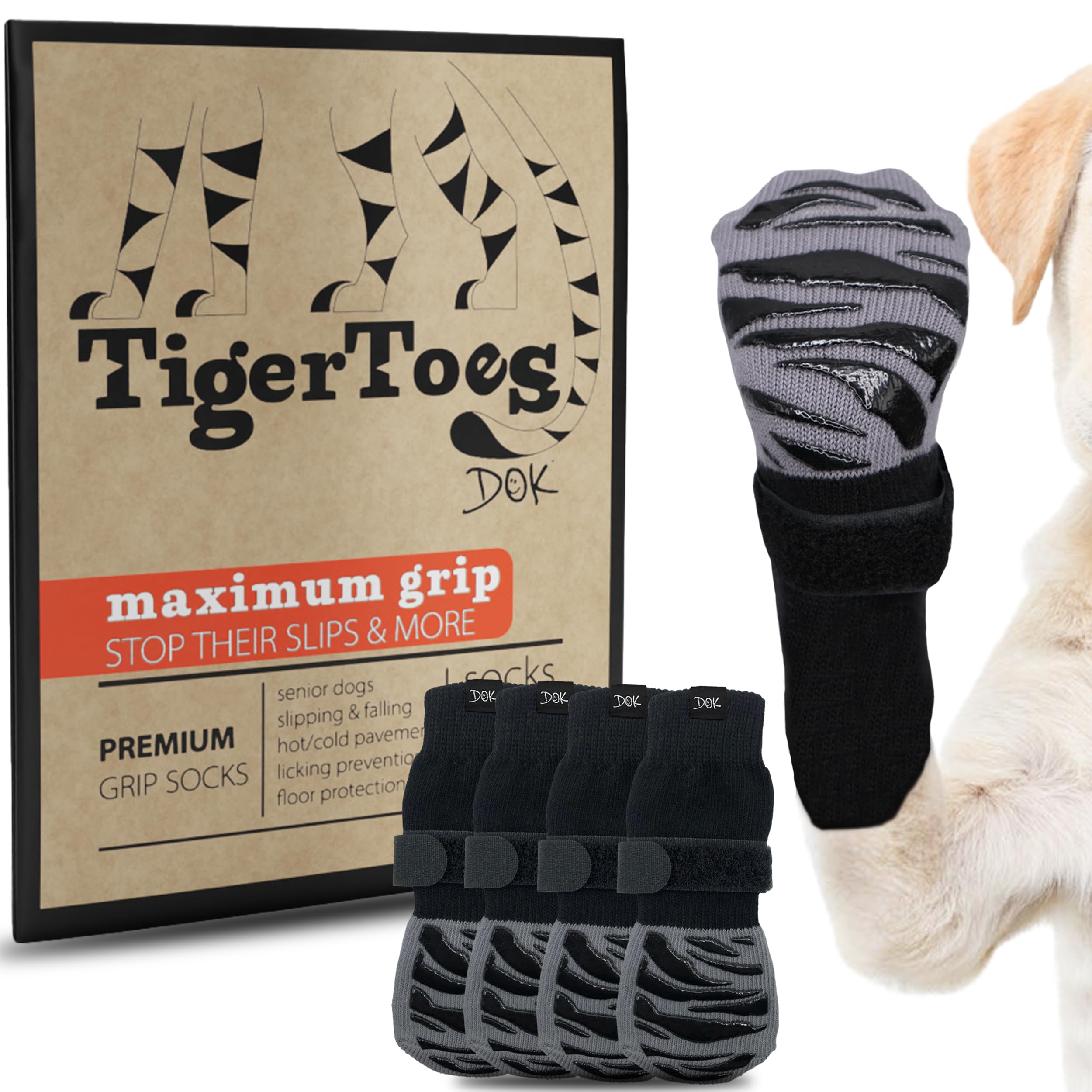 DOK TigerToes Premium Non-Slip Dog Socks for Hardwood Floors 