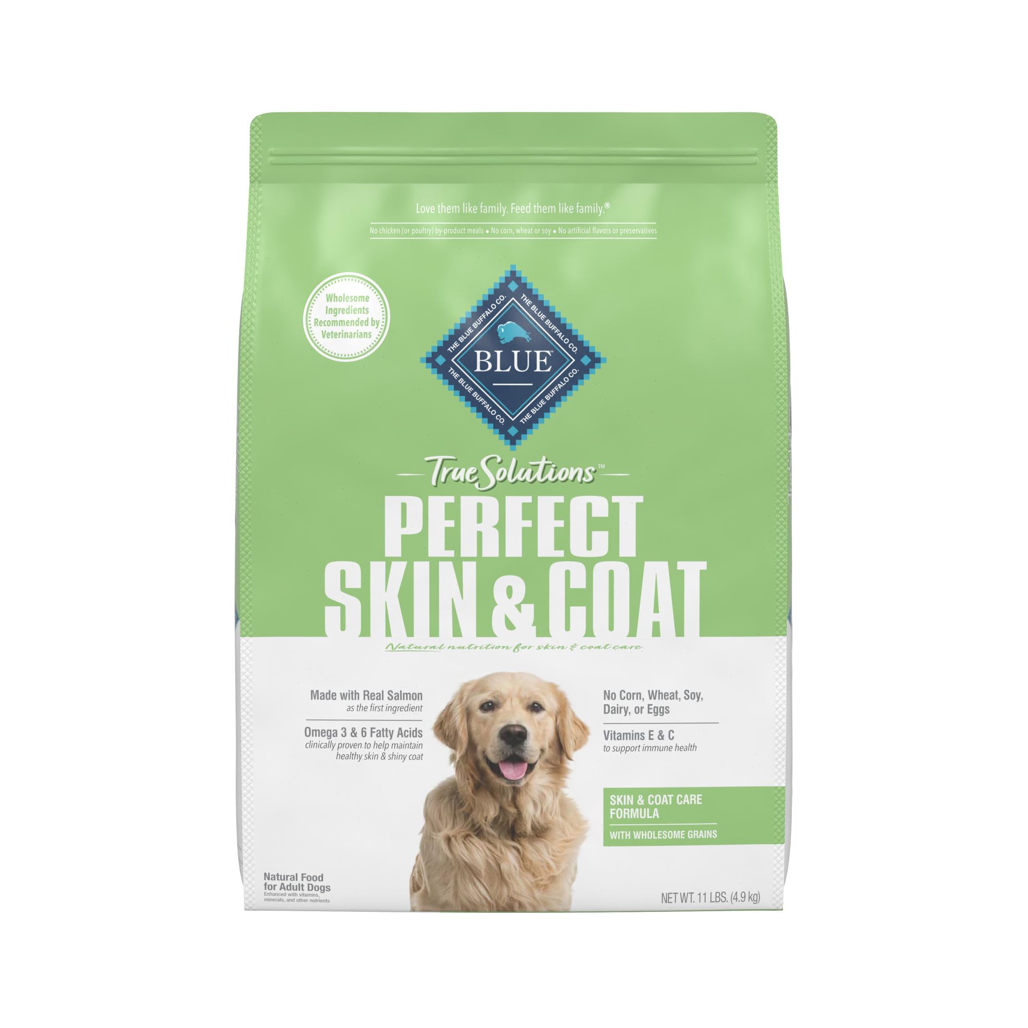 Blue Buffalo True Solutions Perfect Skin & Coat Natural Adult Dry Dog Food, Salmon, 11-lb 11 Pounds (Pack of 1)