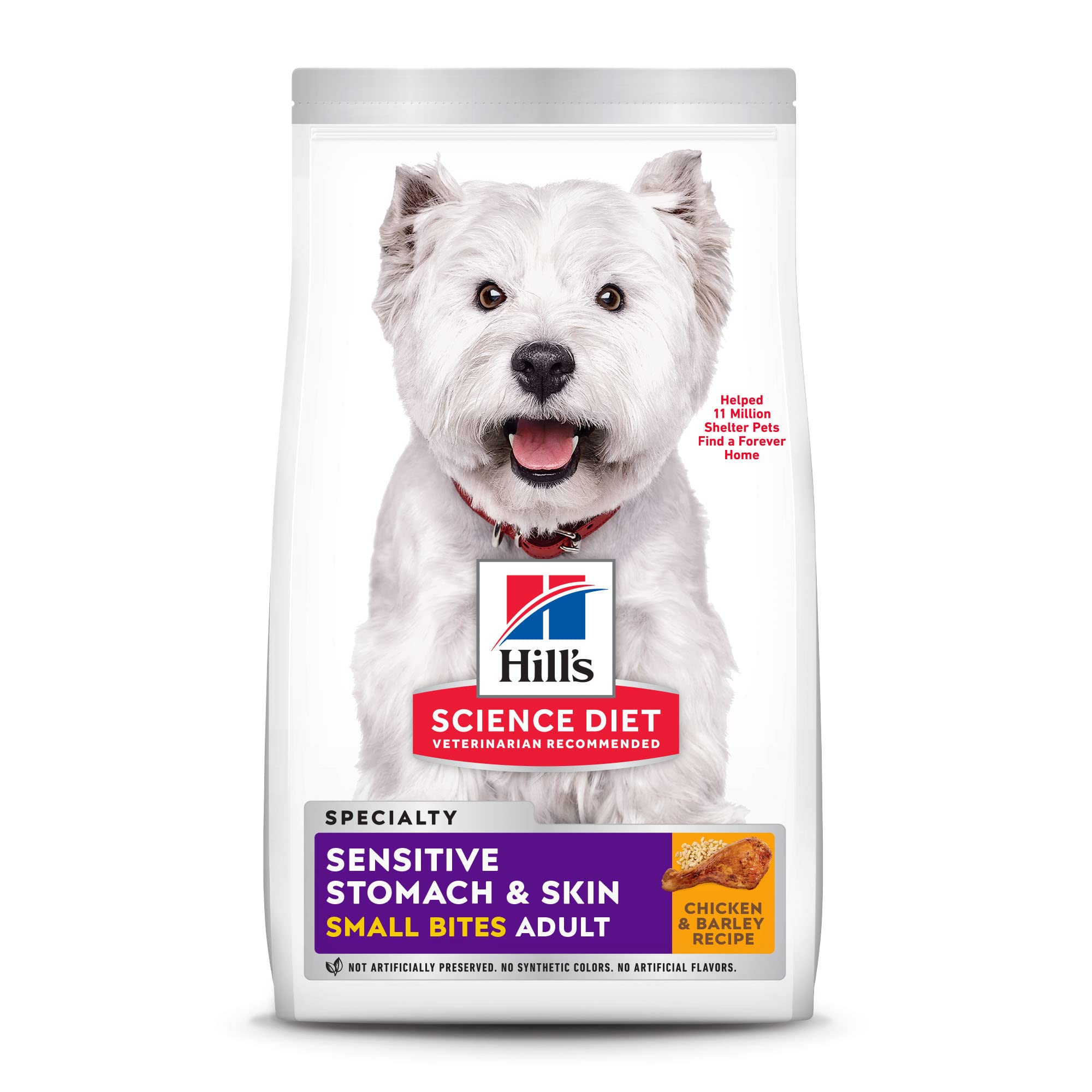 Hill's Science Diet Adult Sensitive Stomach and Skin, Small Bites Dry Dog Food, Chicken & Barley Recipe, 4 lb. Bag 4 Pound (Pack of 1)