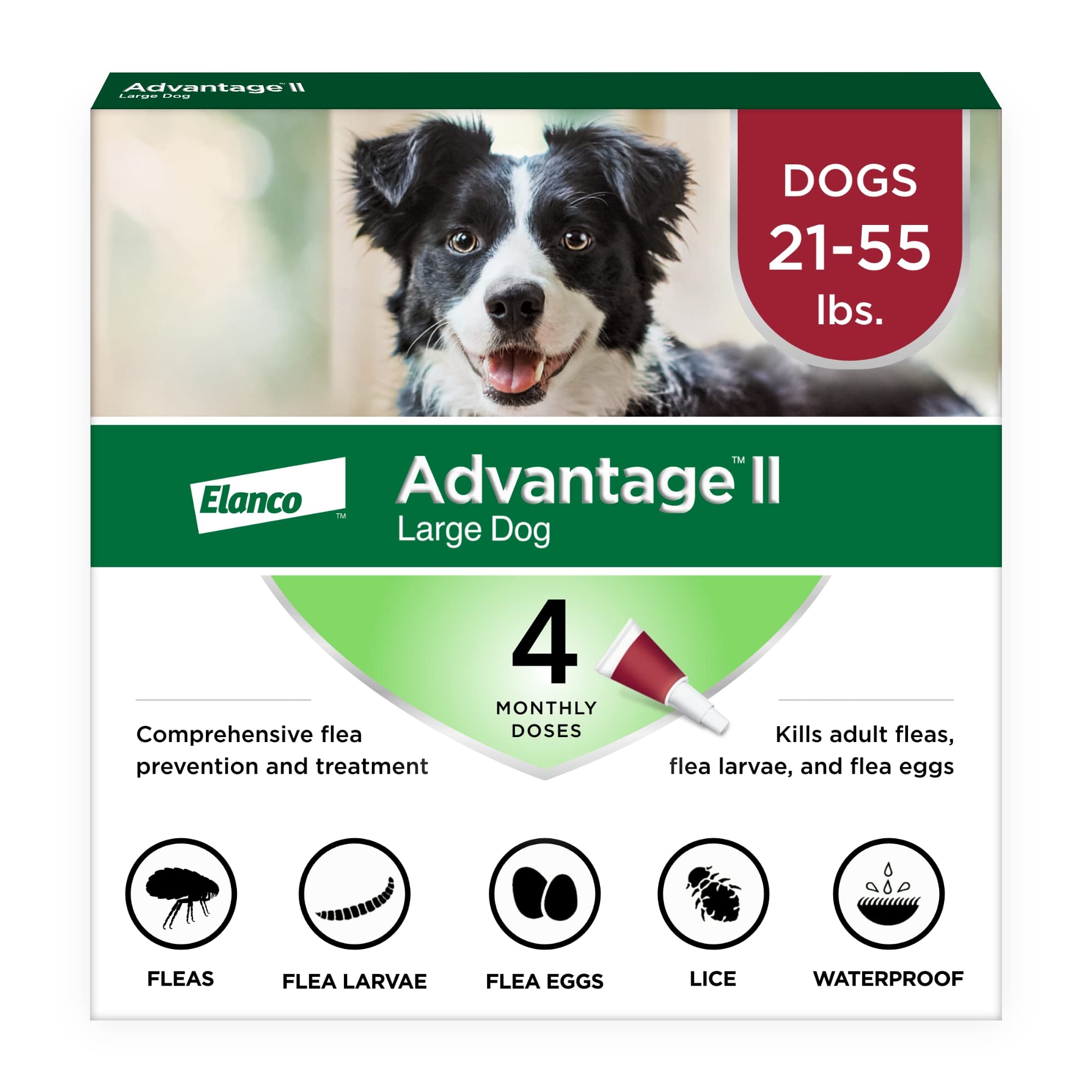 Advantage II Large Dog Vet-Recommended Flea Treatment & Prevention | Dogs 21-55 lbs. | 4-Month Supply 4-Pack